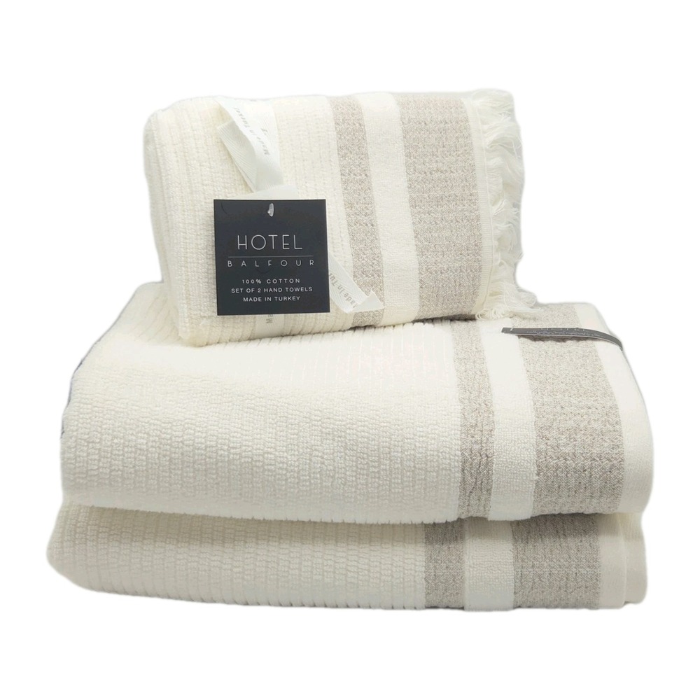 Hotel Balfour 4pc Cream And Taupe Turkish Cotton Towel Set 2 Bath 2 Hand Japandi